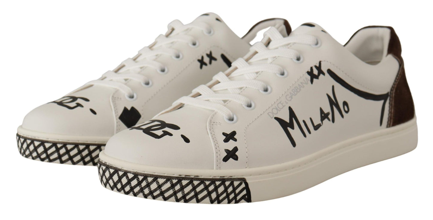 Dolce & Gabbana Elegant White Love Motif Leather Sneakers