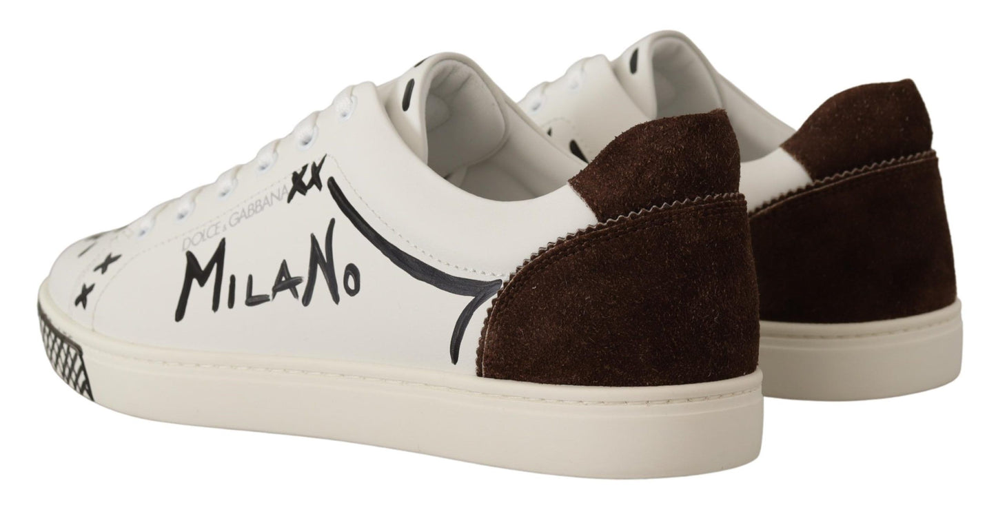 Dolce & Gabbana Elegant White Love Motif Leather Sneakers