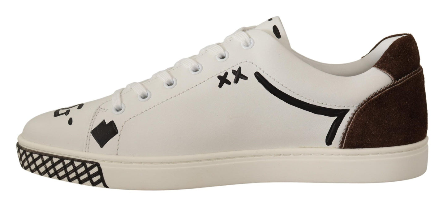 Dolce & Gabbana Elegant White Love Motif Leather Sneakers