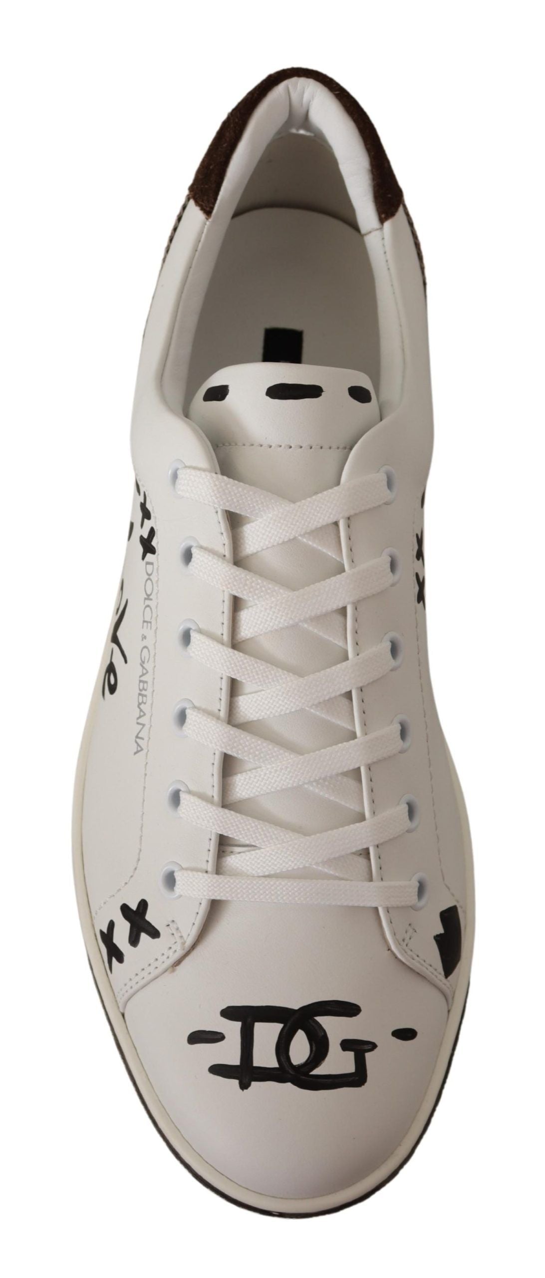 Dolce & Gabbana Elegant White Love Motif Leather Sneakers