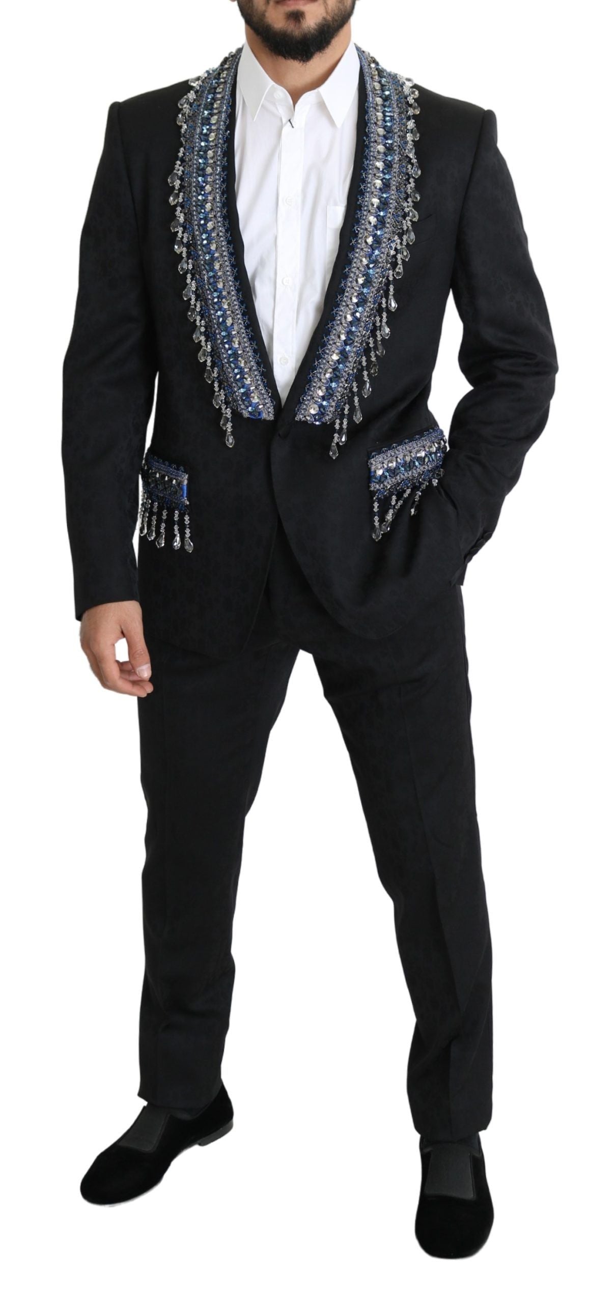 Dolce & Gabbana Elegant Black Brocade Two-Piece Wool Suit