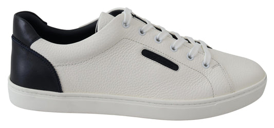 Dolce & Gabbana Elegant White & Blue Leather Low-Top Sneakers