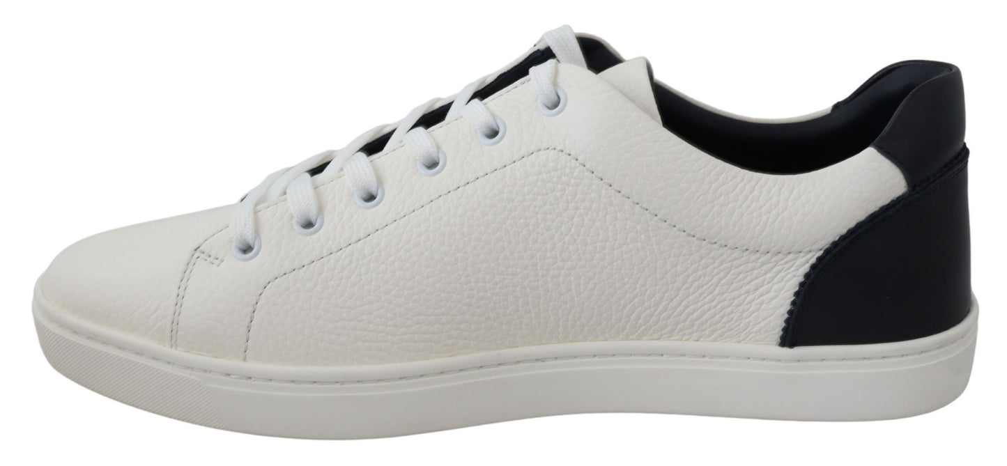 Dolce & Gabbana Elegant White & Blue Leather Low-Top Sneakers