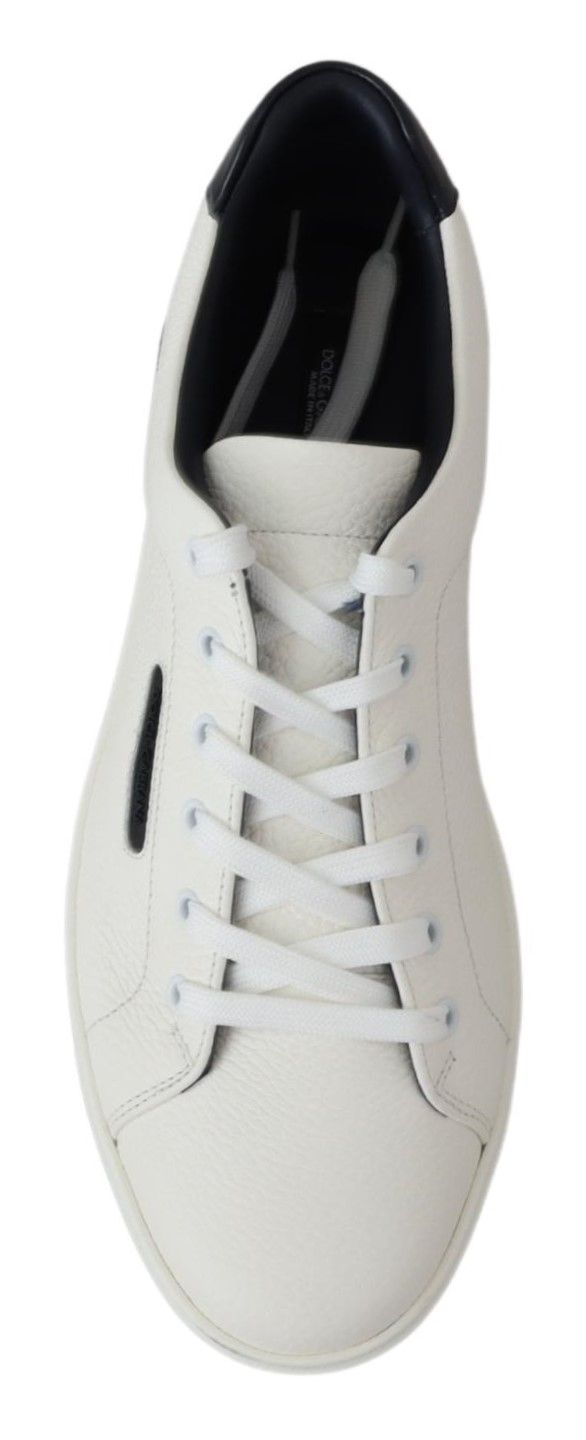 Dolce & Gabbana Elegant White & Blue Leather Low-Top Sneakers