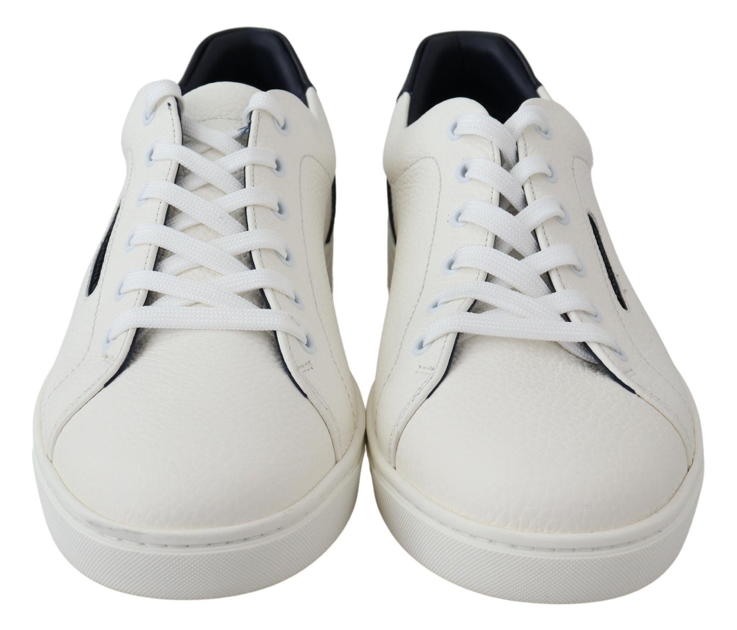 Dolce & Gabbana Elegant White & Blue Leather Low-Top Sneakers