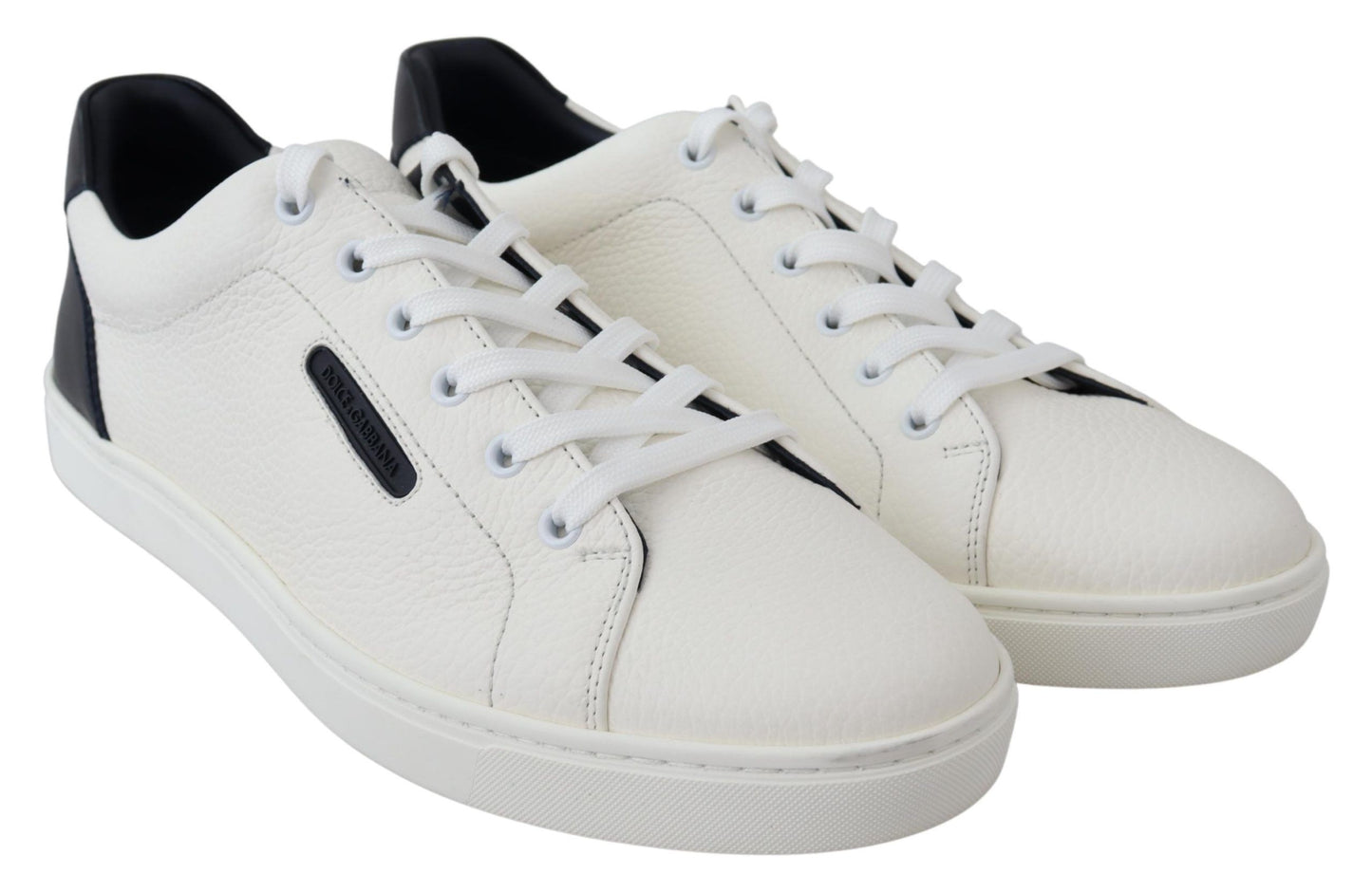 Dolce & Gabbana Elegant White & Blue Leather Low-Top Sneakers