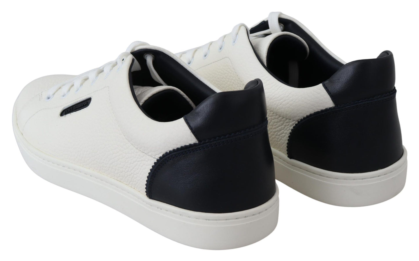 Dolce & Gabbana Elegant White & Blue Leather Low-Top Sneakers