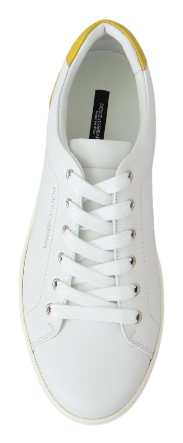 Dolce & Gabbana White Yellow Leather Low Top  Sneakers Shoes