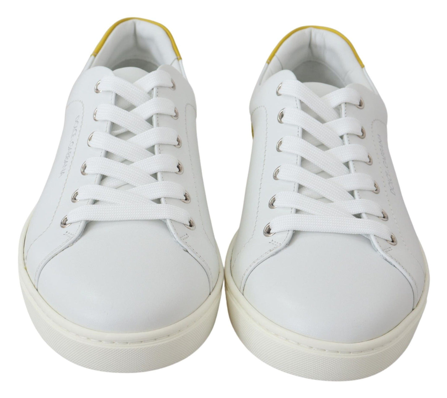 Dolce & Gabbana White Yellow Leather Low Top  Sneakers Shoes