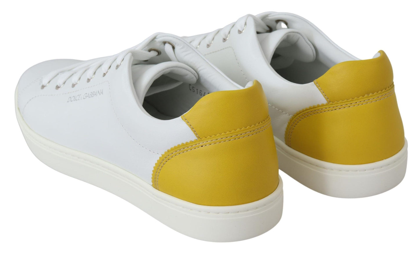 Dolce & Gabbana White Yellow Leather Low Top  Sneakers Shoes