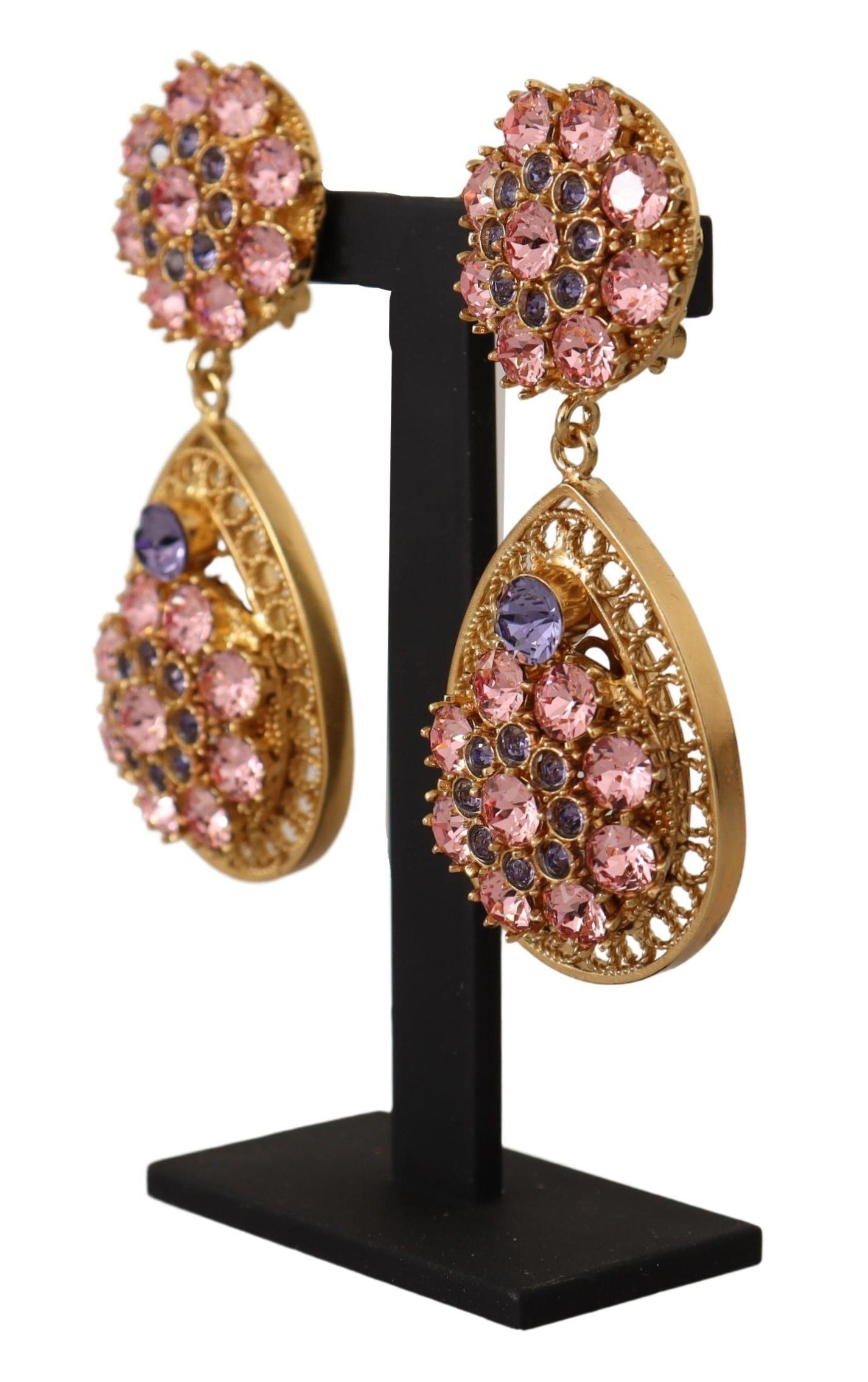 Dolce & Gabbana Gold Crystal DG SICILY Clip-on Jewelry Dangling Earrings