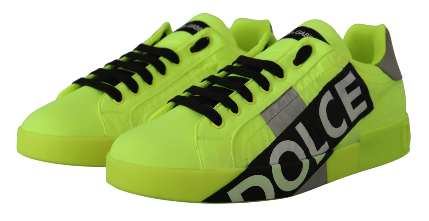 Dolce & Gabbana Neon Yellow Casual Sneakers with Black Logo Accents