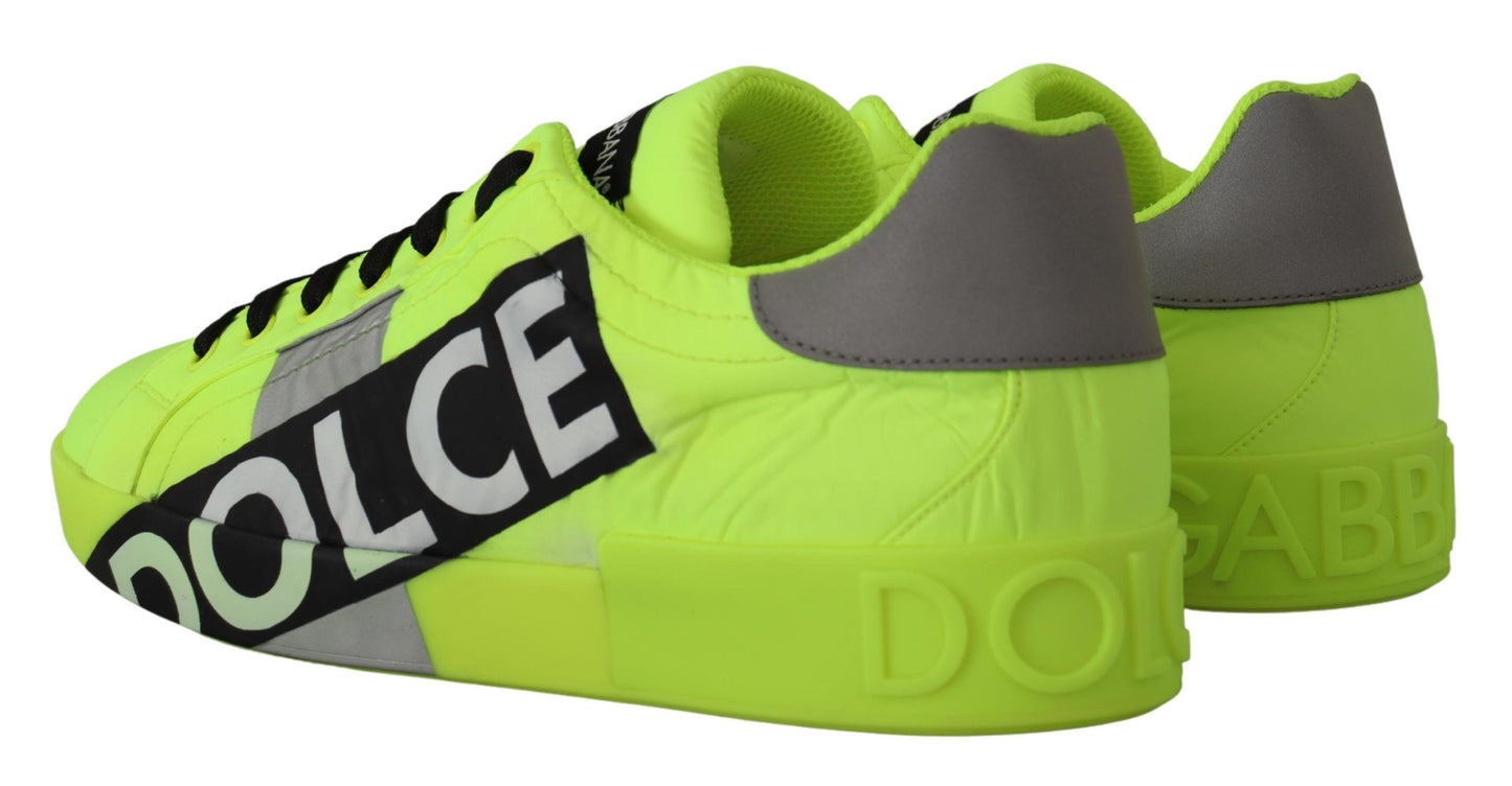 Dolce & Gabbana Neon Yellow Casual Sneakers with Black Logo Accents