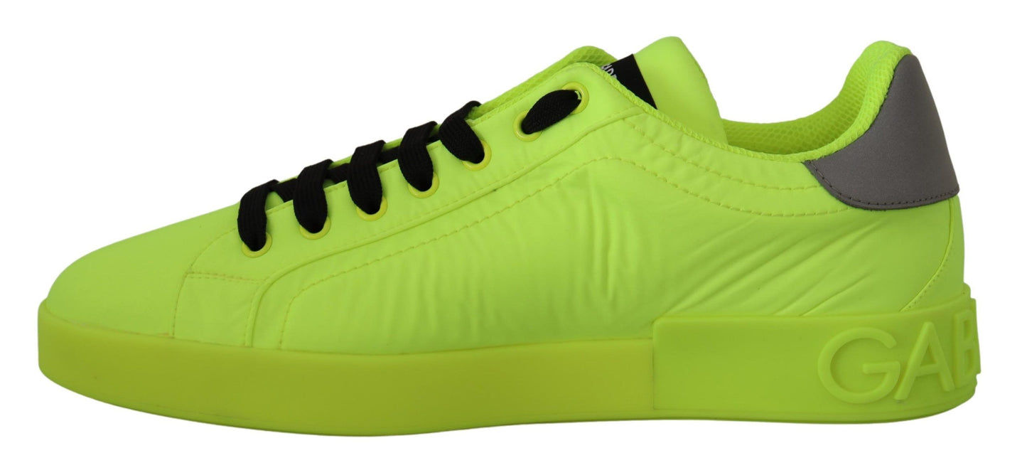 Dolce & Gabbana Neon Yellow Casual Sneakers with Black Logo Accents