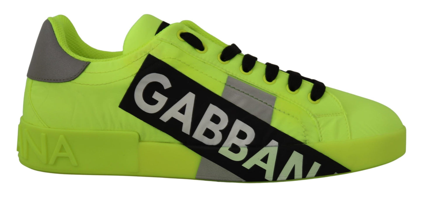 Dolce & Gabbana Neon Yellow Casual Sneakers with Black Logo Accents