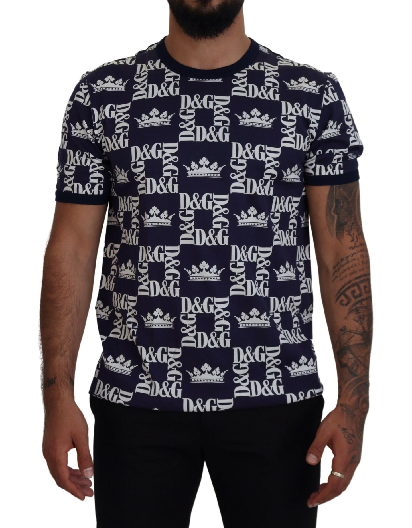 Dolce & Gabbana Elegant Crown Print Crewneck Tee in Blue