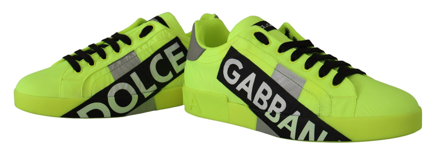 Dolce & Gabbana Neon Yellow Casual Sneakers with Black Logo Accents