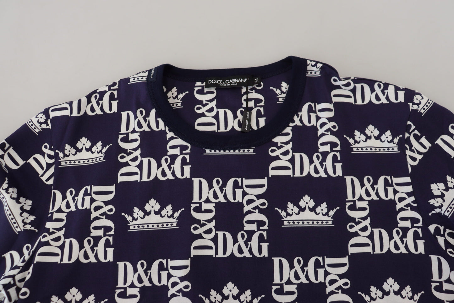 Dolce & Gabbana Elegant Crown Print Crewneck Tee in Blue