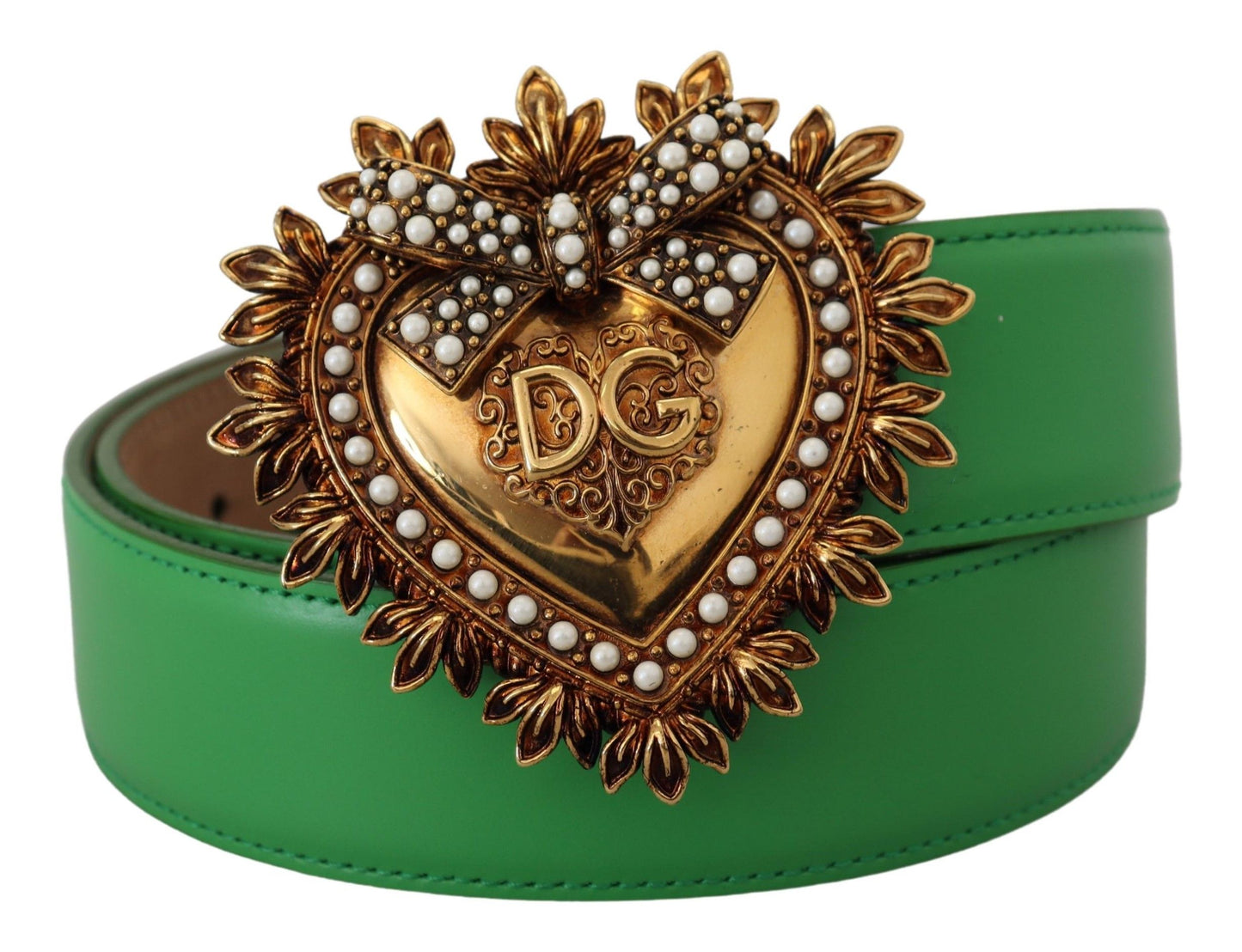 Dolce & Gabbana Elegant Green Leather Belt with Gold Buckle