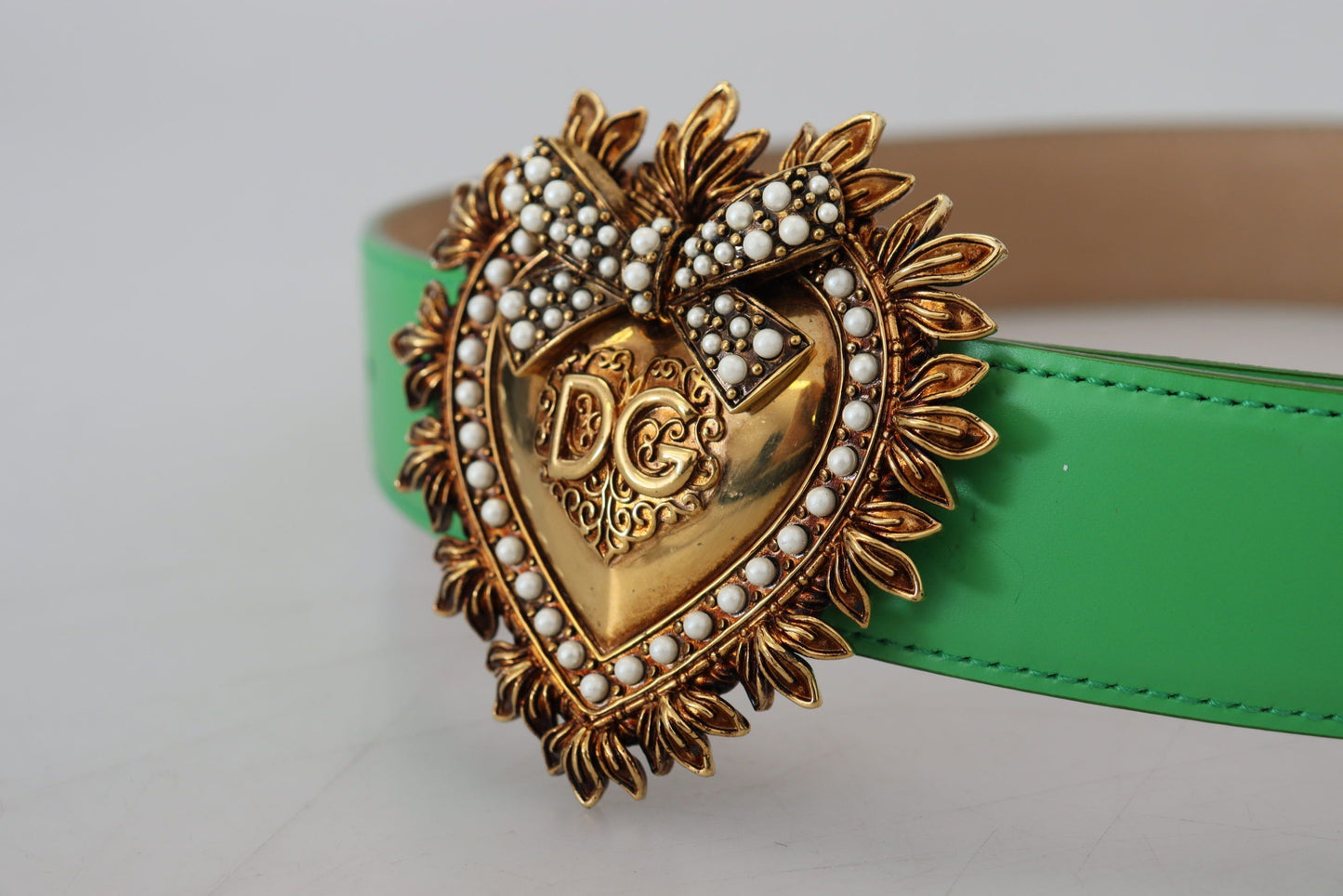 Dolce & Gabbana Elegant Green Leather Belt with Gold Buckle