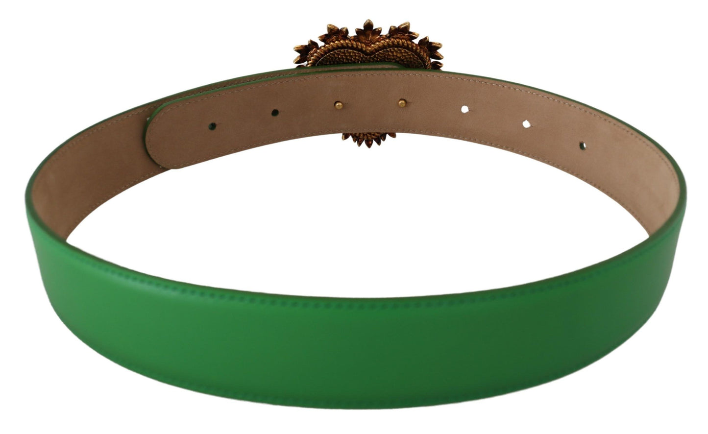 Dolce & Gabbana Elegant Green Leather Belt with Gold Buckle