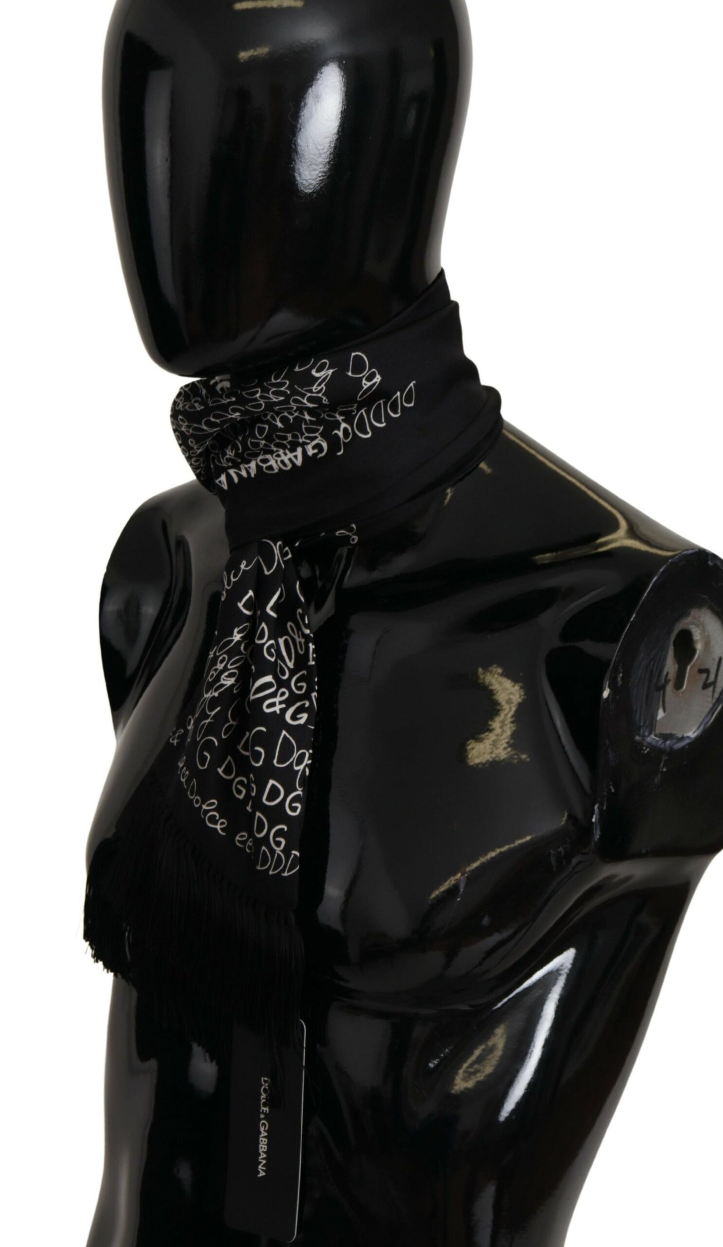 Dolce & Gabbana Elegant Silk Black Doodle Scarf for Men