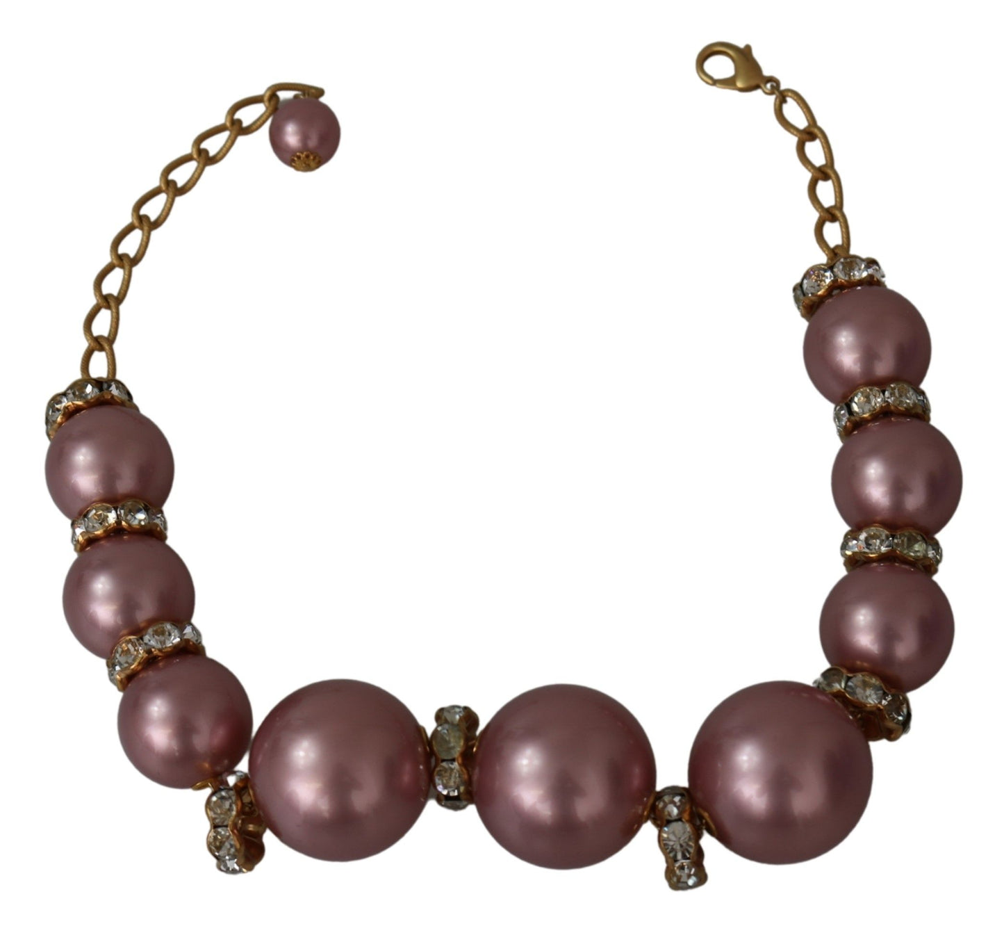 Dolce & Gabbana Elegant Gold-Tone Faux Pearl Crystal Necklace