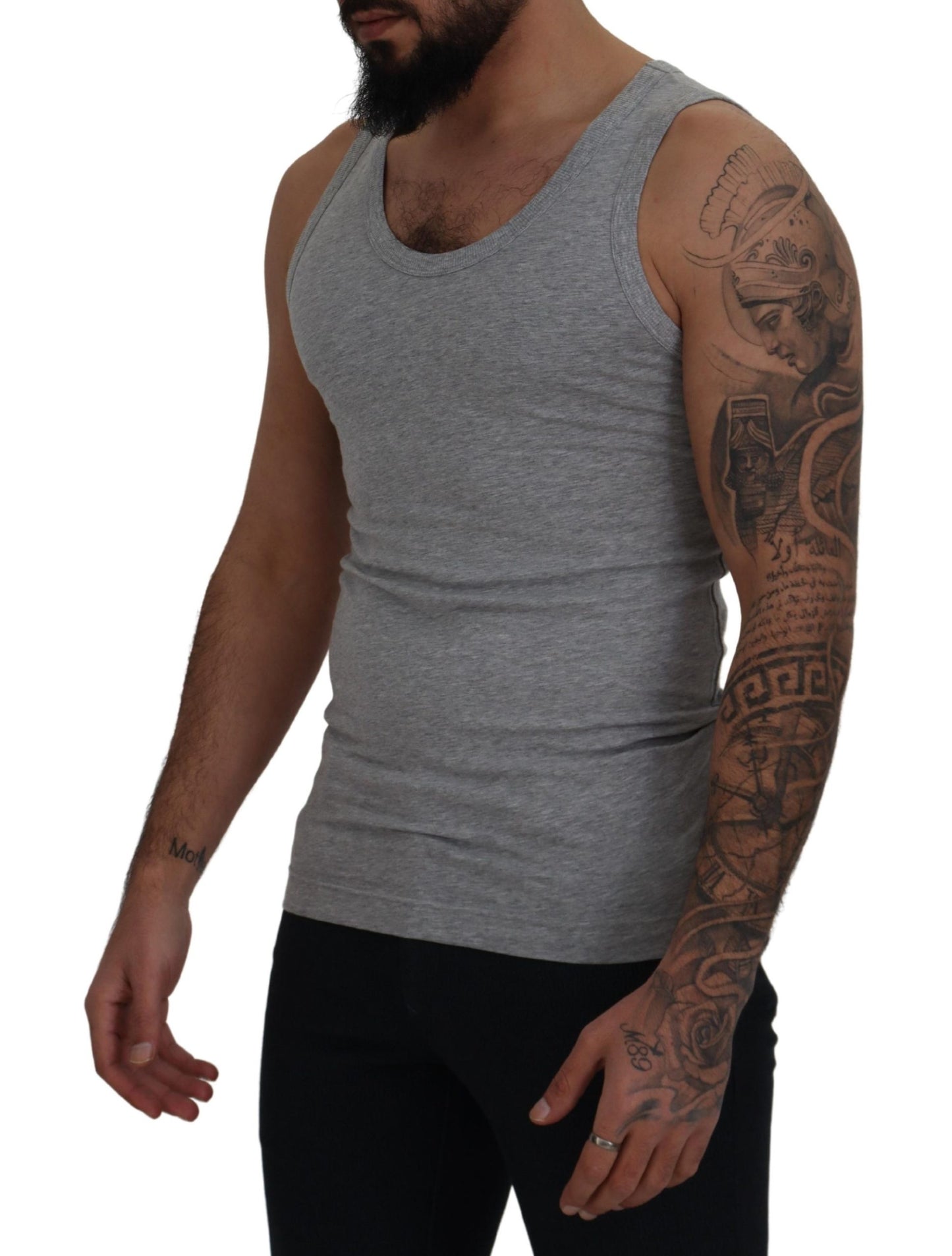 Dolce & Gabbana Gray Cotton Sleeveless Logo Men T-shirt