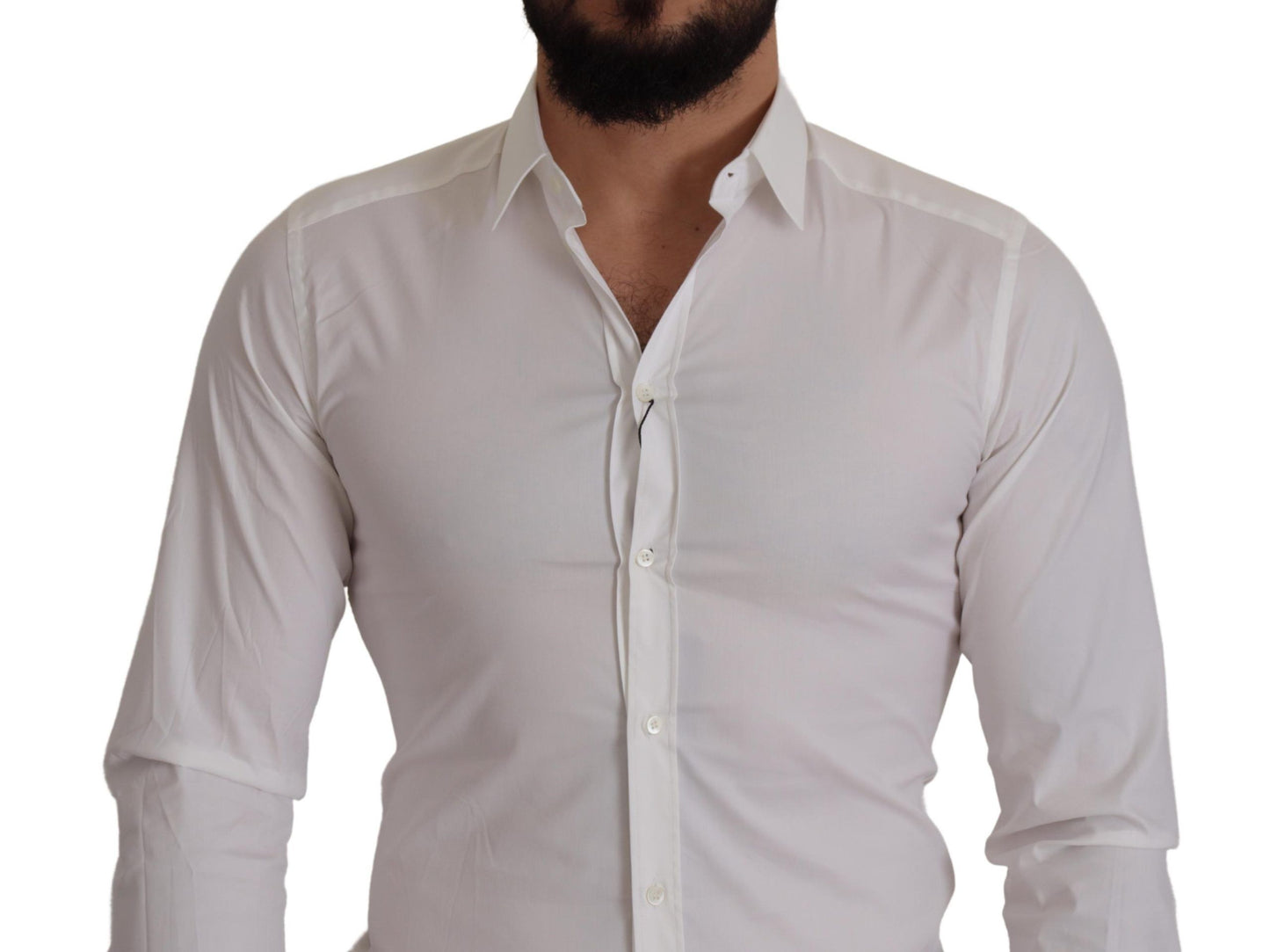 Dolce & Gabbana White Stretch GOLD Slim Fit Dress Shirt