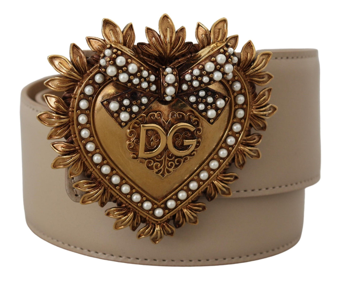 Dolce & Gabbana Elegant Beige Leather Belt with Gold Buckle