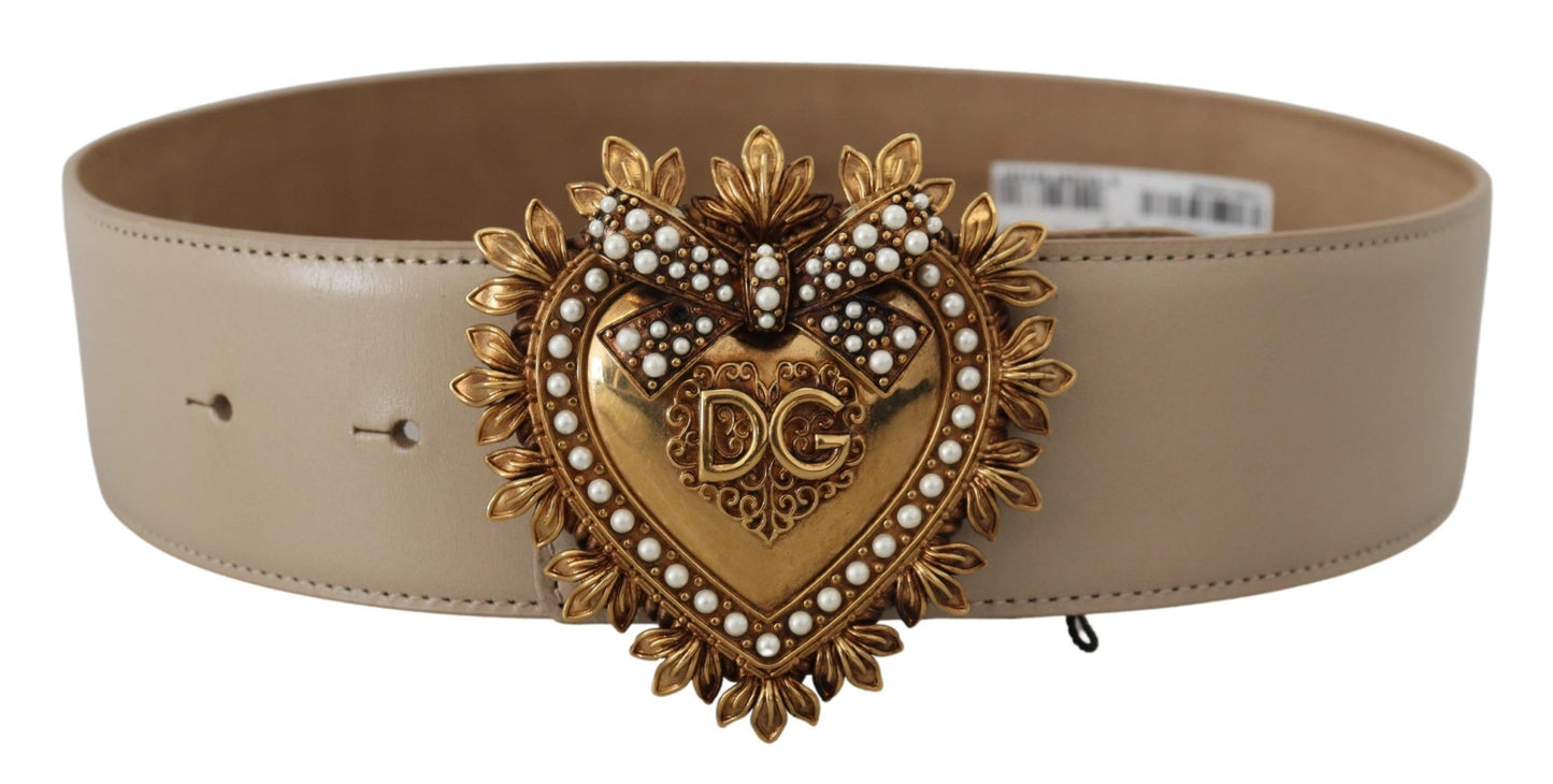 Dolce & Gabbana Elegant Beige Leather Belt with Gold Buckle