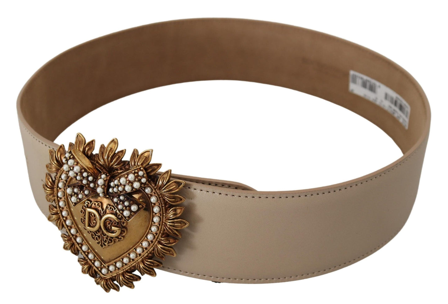 Dolce & Gabbana Elegant Beige Leather Belt with Gold Buckle