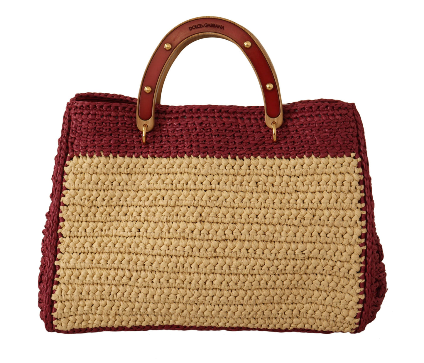 Dolce & Gabbana Chic Beige Raffia Tote with Maroon Accents