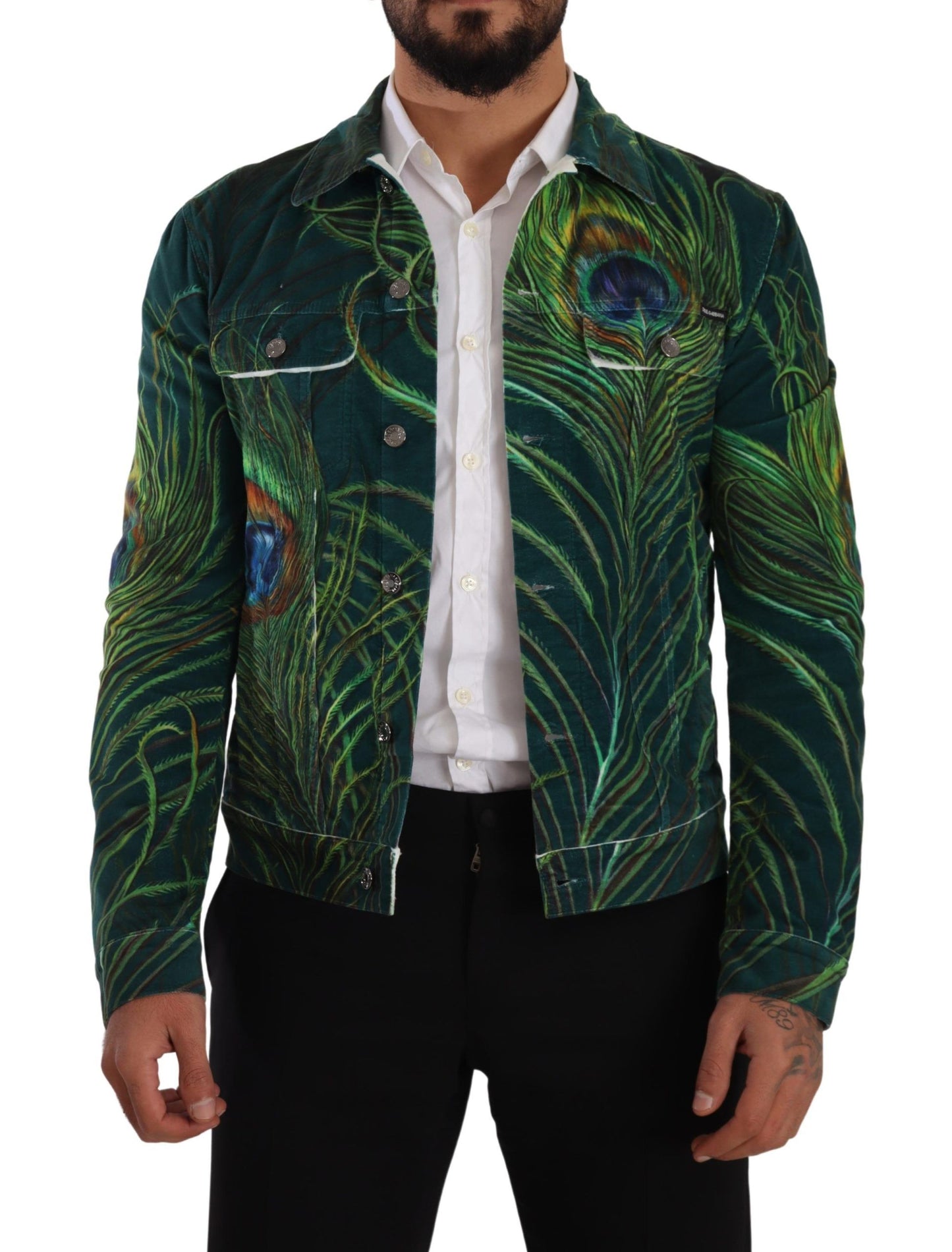 Dolce & Gabbana Elegant Peacock Print Short Jacket