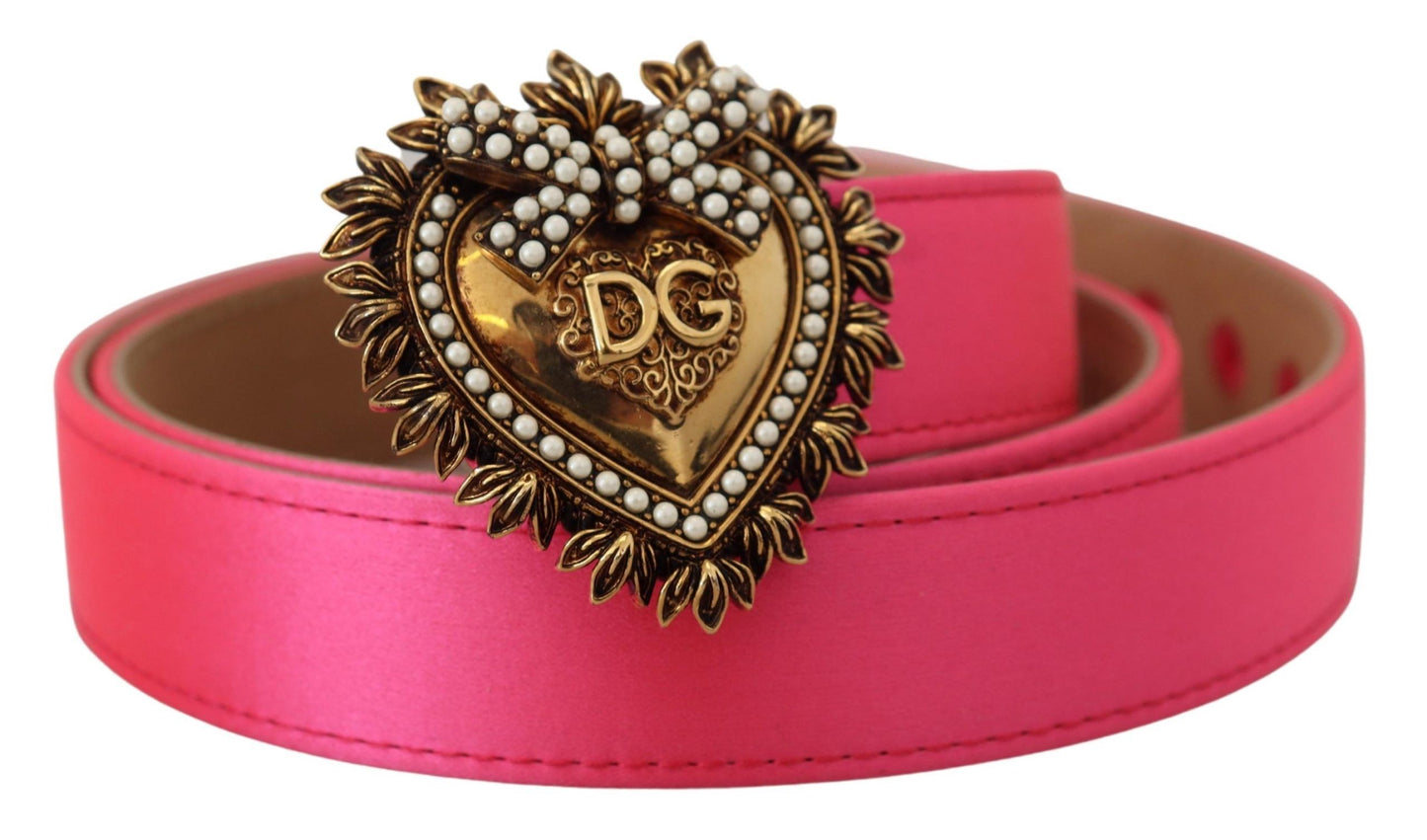 Dolce & Gabbana Elegant Pink Satin Belt with Gold Heart Buckle