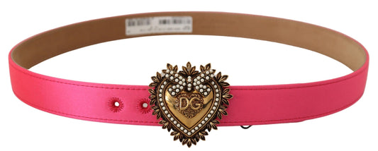 Dolce & Gabbana Elegant Pink Satin Belt with Gold Heart Buckle