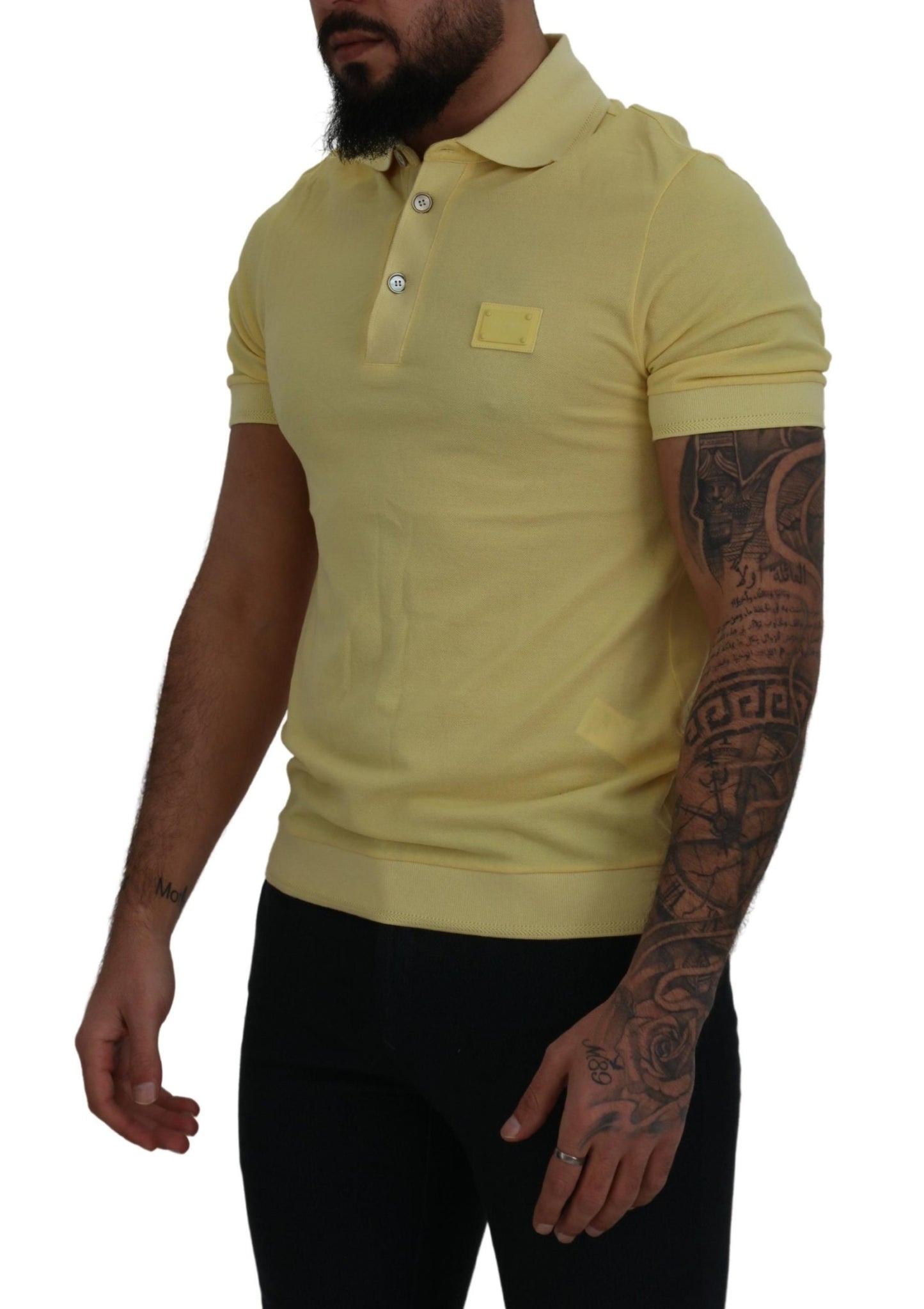 Dolce & Gabbana Elegant Yellow Cotton Collared Tee