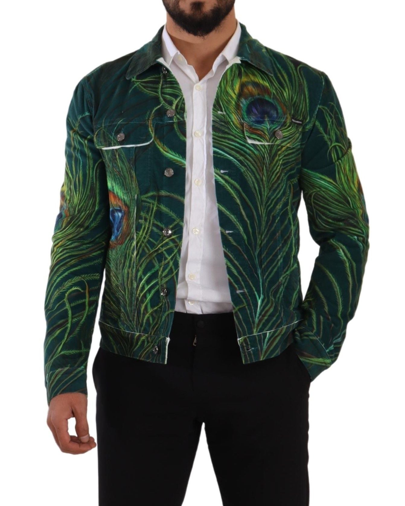 Dolce & Gabbana Elegant Peacock Print Short Jacket