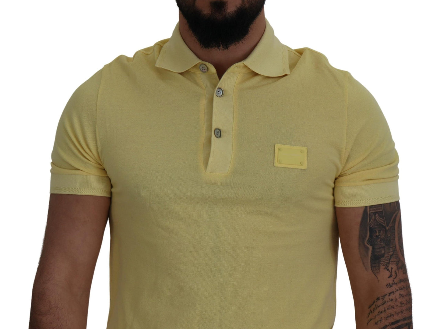 Dolce & Gabbana Elegant Yellow Cotton Collared Tee