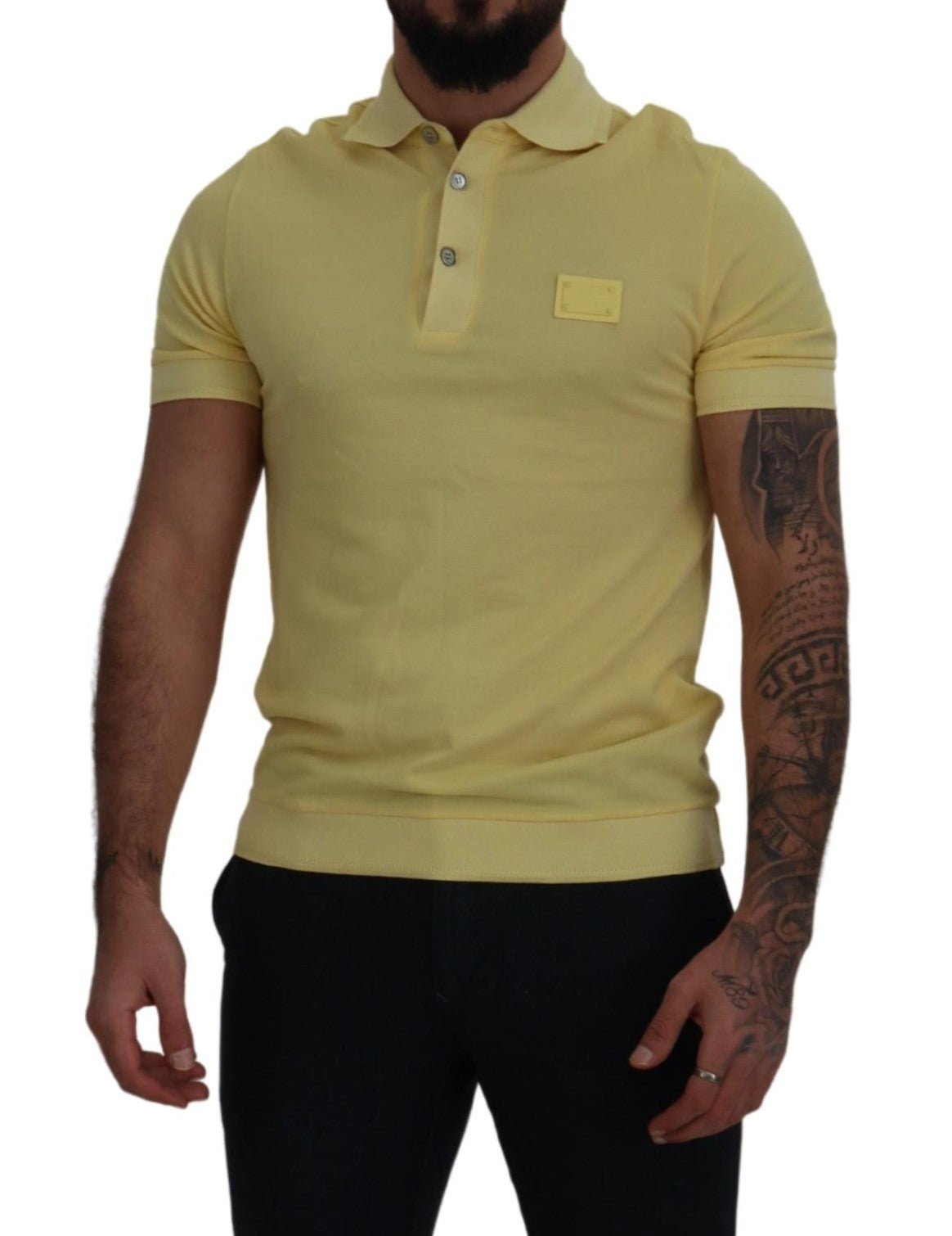 Dolce & Gabbana Elegant Yellow Cotton Collared Tee