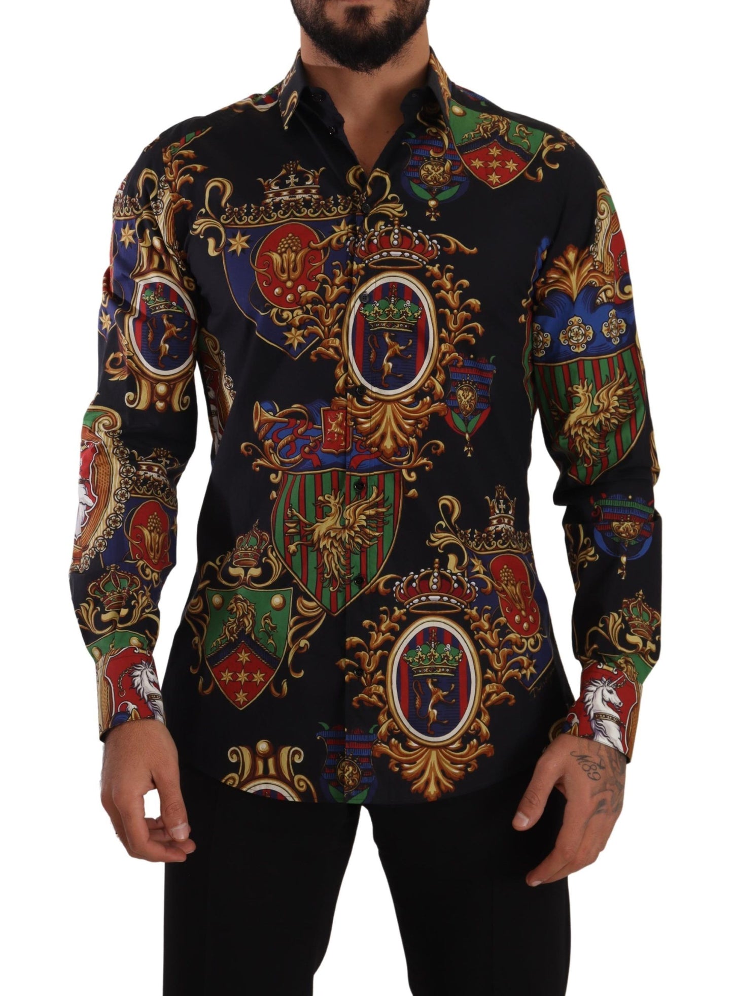 Dolce & Gabbana Elegant Slim Fit Medal Print Cotton Shirt