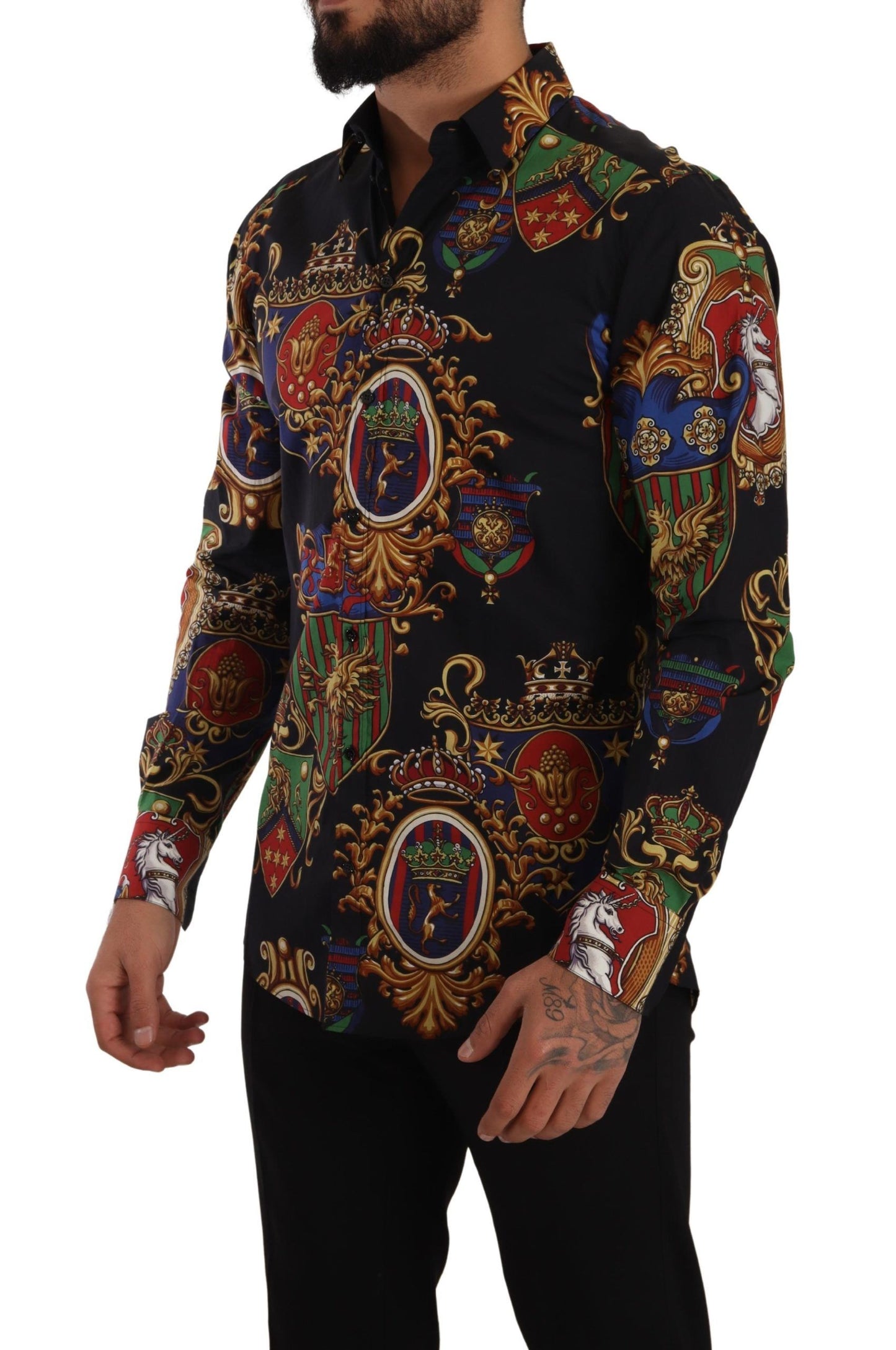 Dolce & Gabbana Elegant Slim Fit Medal Print Cotton Shirt