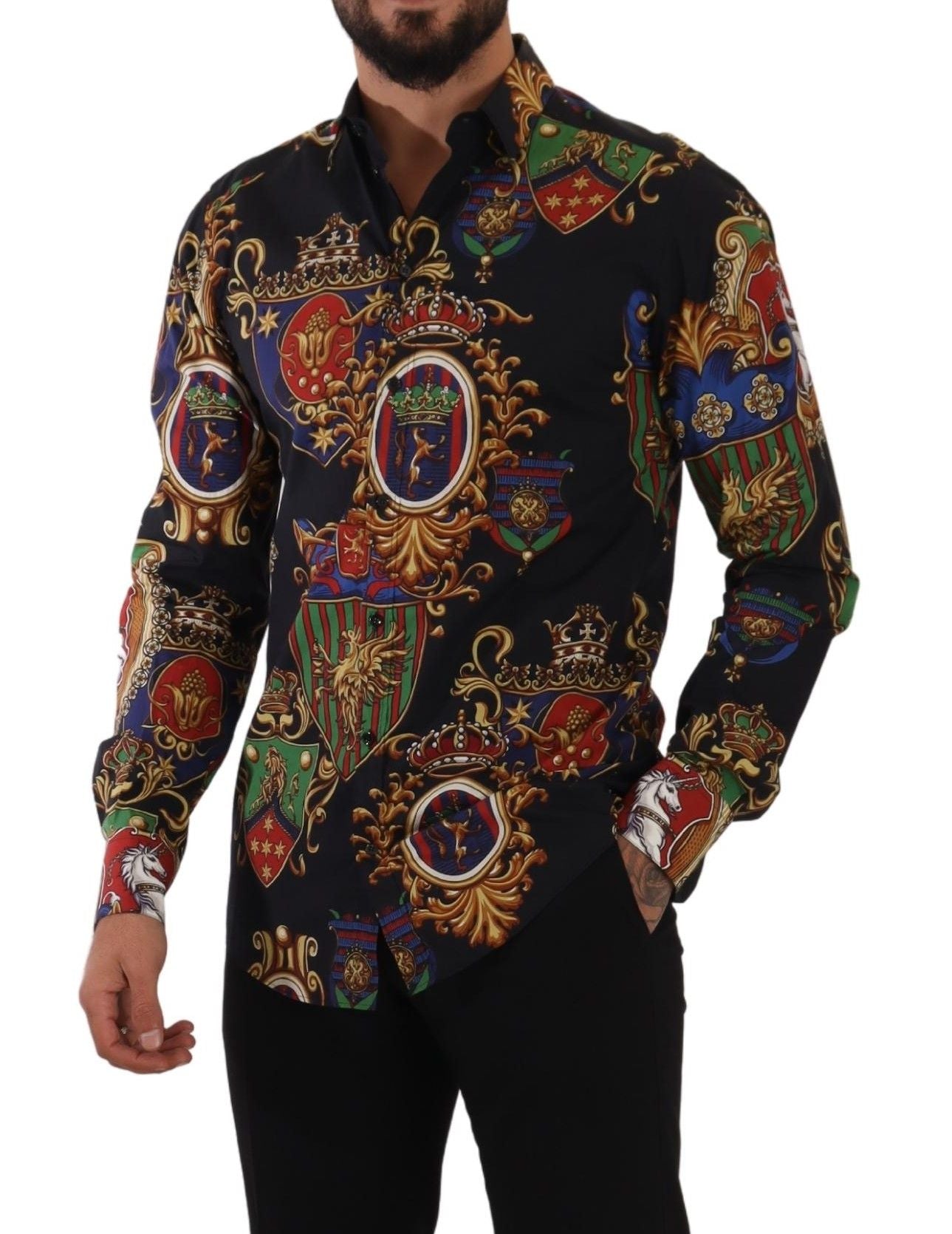 Dolce & Gabbana Elegant Slim Fit Medal Print Cotton Shirt