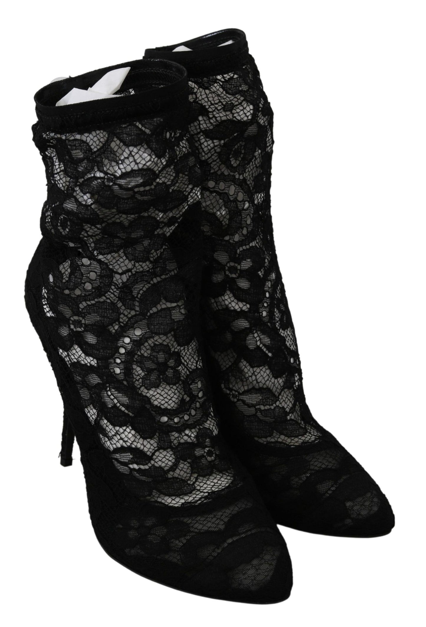 Dolce & Gabbana Elegant Black Floral Lace High Heel Boots