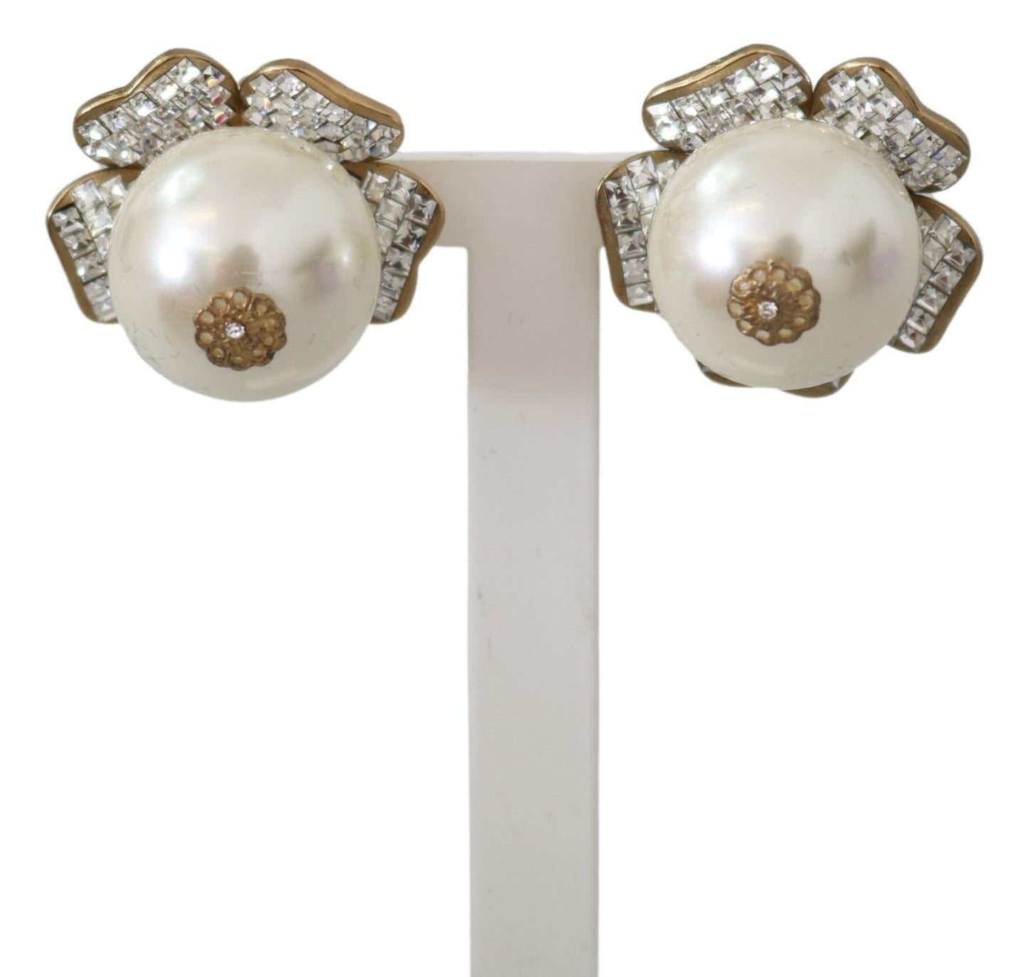 Dolce & Gabbana Floral Crystal-Pearl Clip-On Earrings