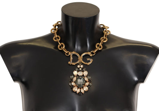 Dolce & Gabbana Elegant Gold Statement Necklace with Crystals