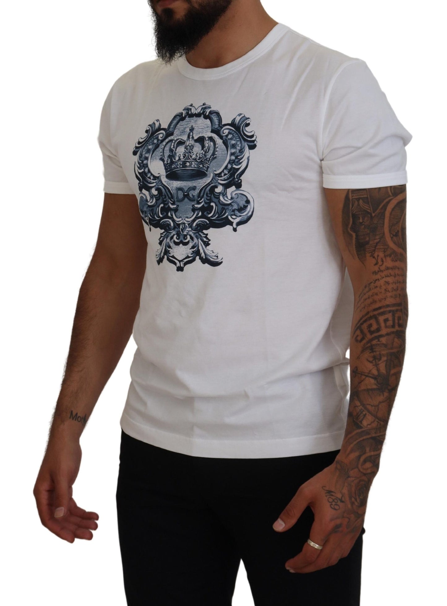 Dolce & Gabbana Elegant White Cotton Crown Print T-Shirt