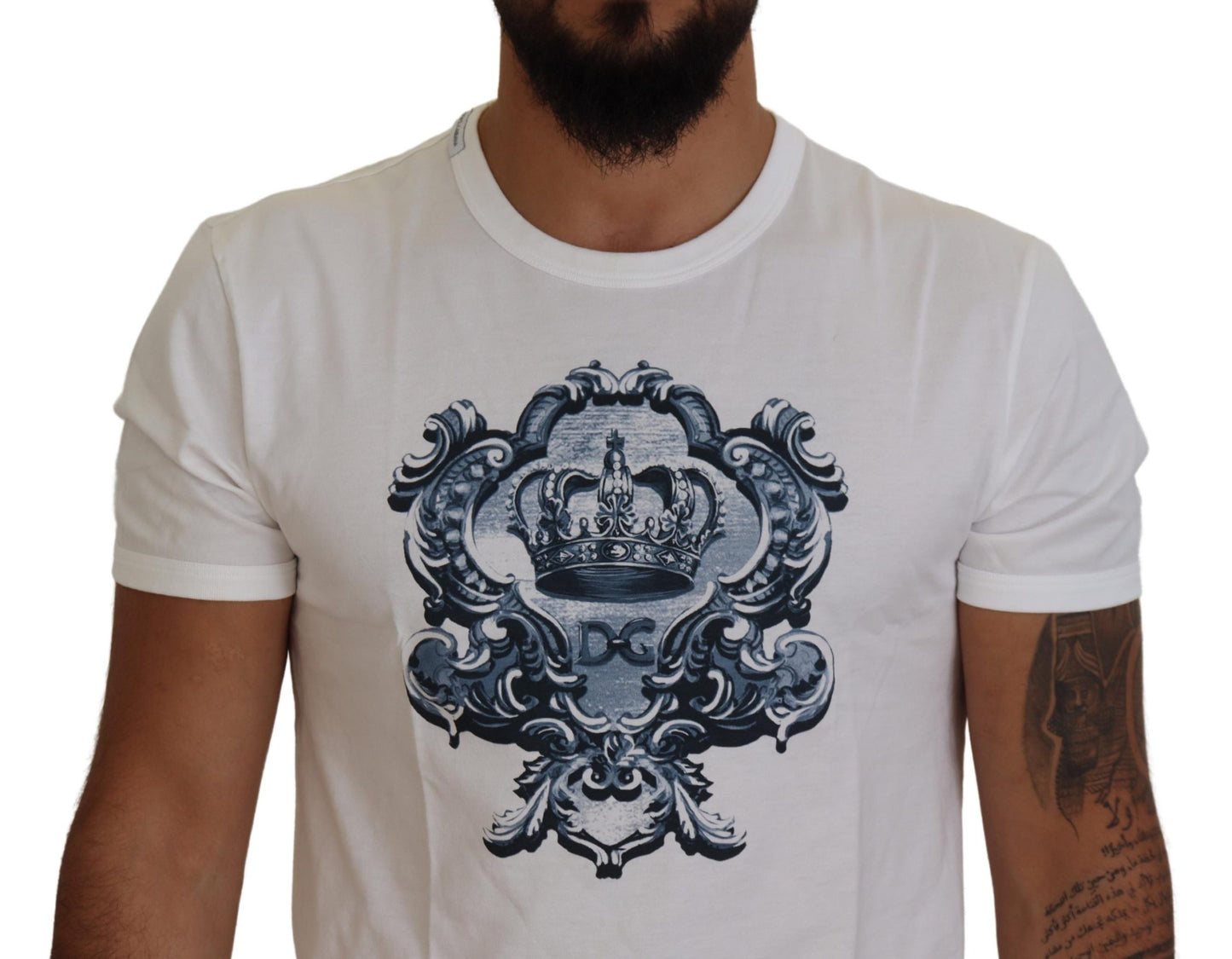 Dolce & Gabbana Elegant White Cotton Crown Print T-Shirt