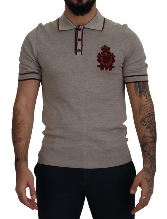 Dolce & Gabbana Elegant Gray Silk Collared T-Shirt