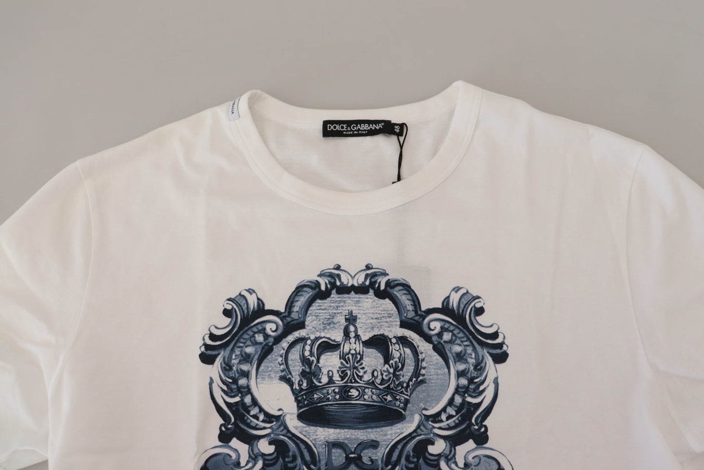 Dolce & Gabbana Elegant White Cotton Crown Print T-Shirt